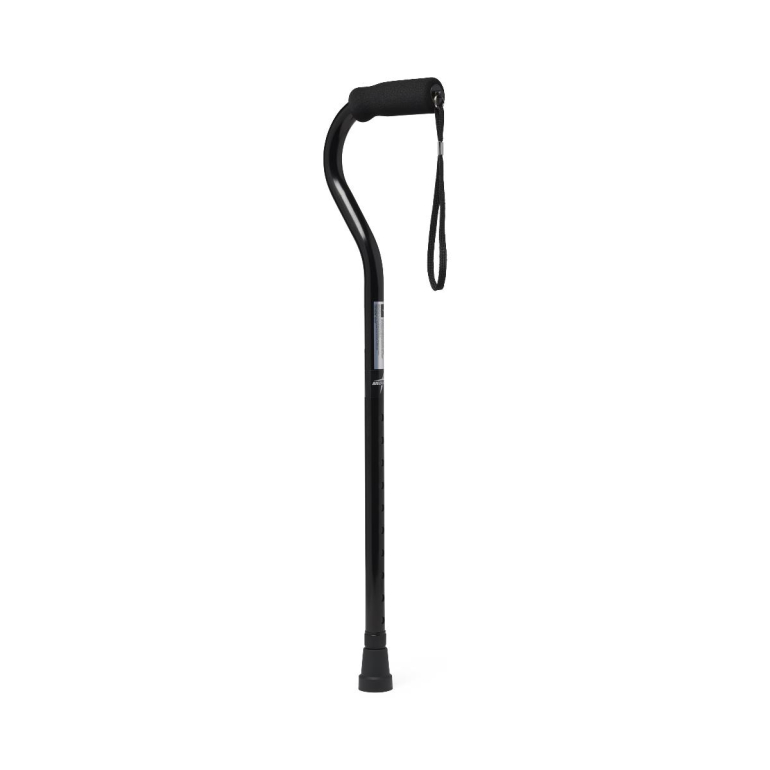 Black Medline offset handle aluminum cane with foam handle and wrist strap